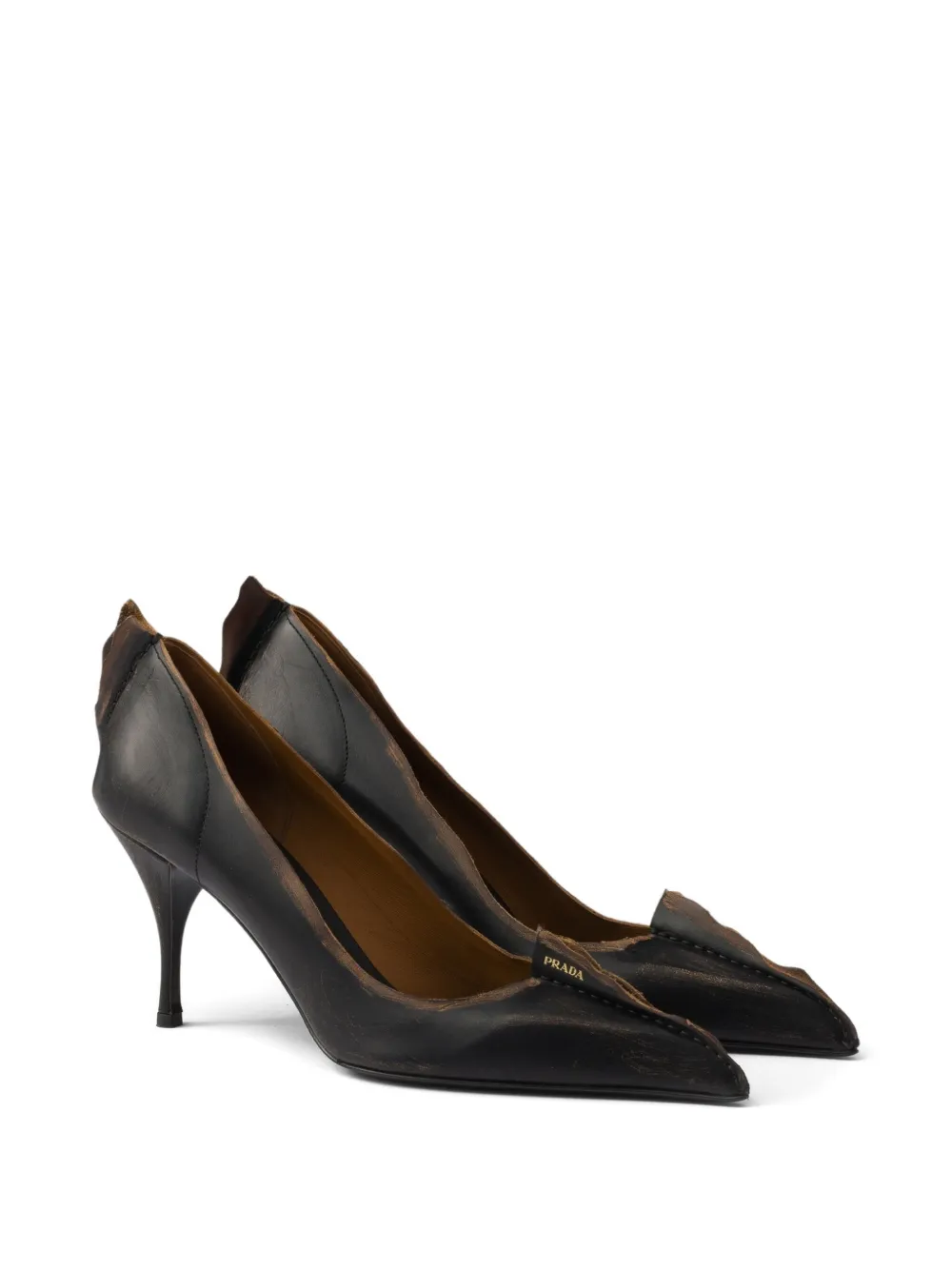 Prada 85mm Antiqued leather pointed-toe pumps Black