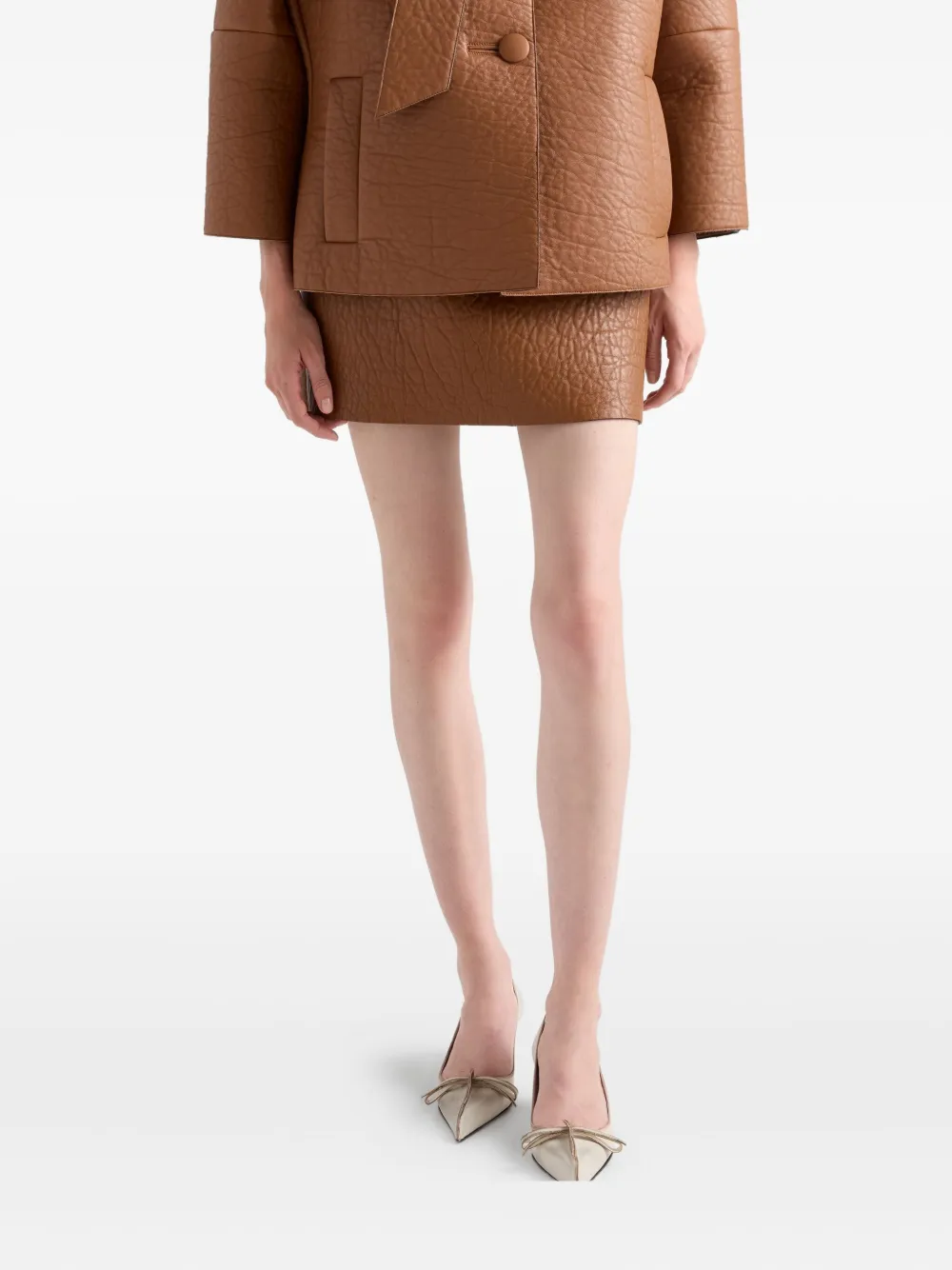 Prada Textured Leather Mini Skirt In Brown