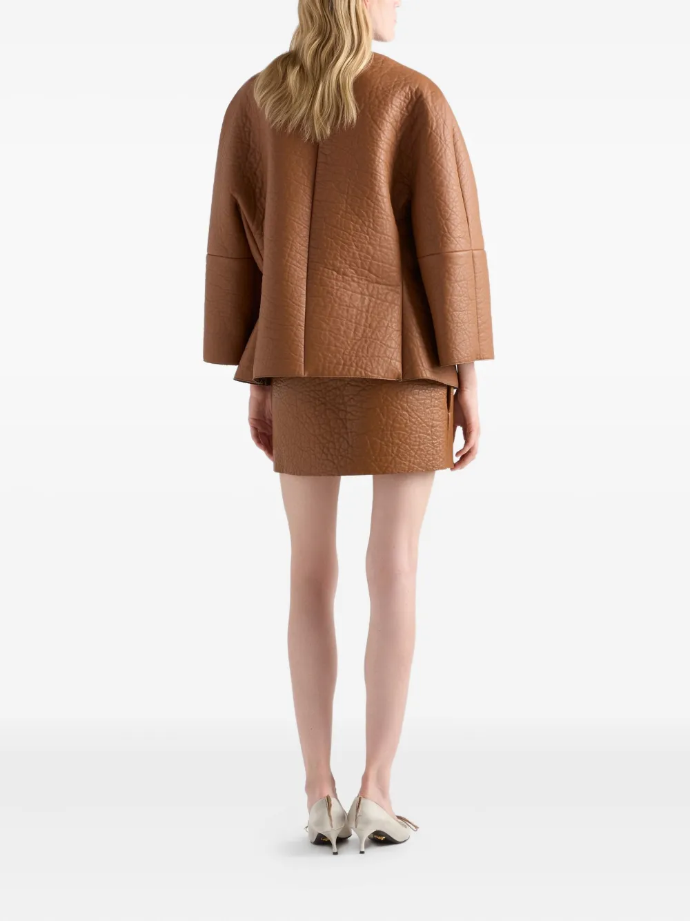 Prada Textured Leather Mini Skirt In Brown