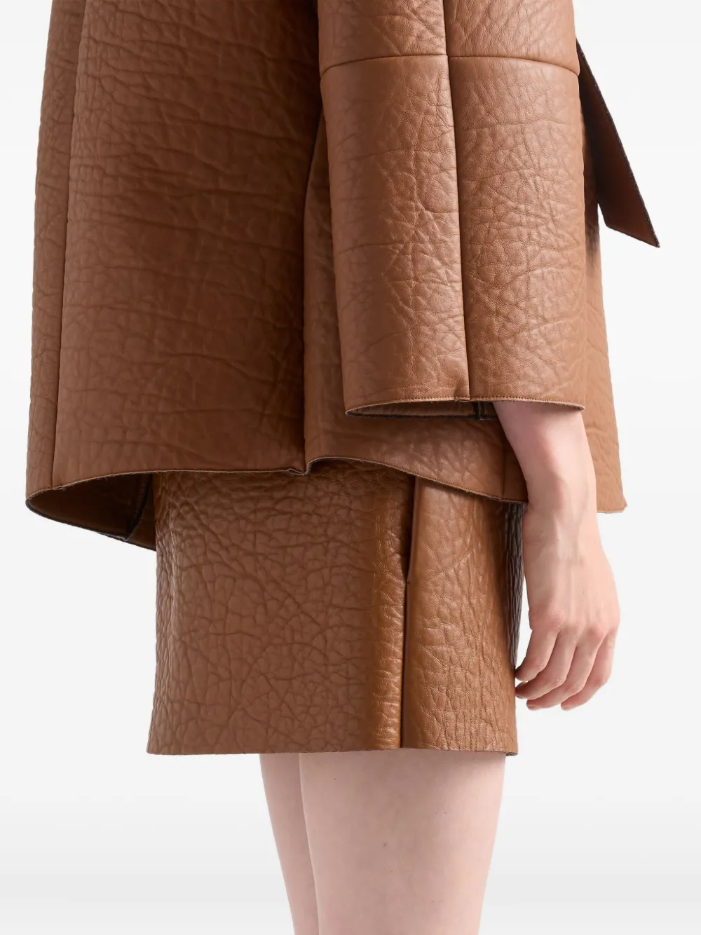 Prada Textured Leather Mini Skirt In Brown