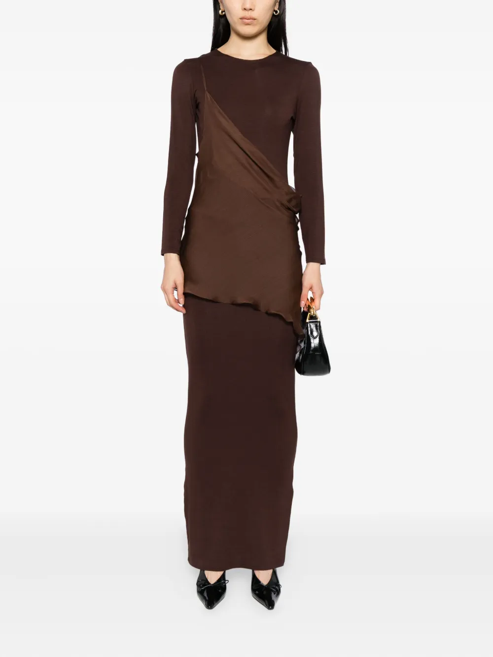 Tessitura Body Couture Jurk met lange mouwen - Bruin
