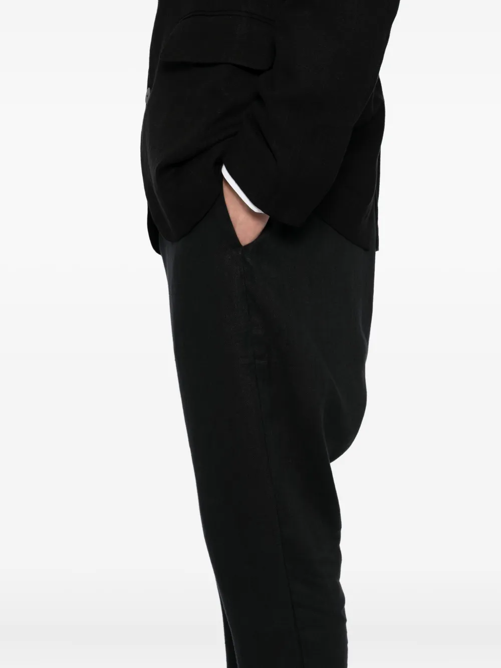 Tessitura Body Couture Drop-crotch Linen Trousers In Black