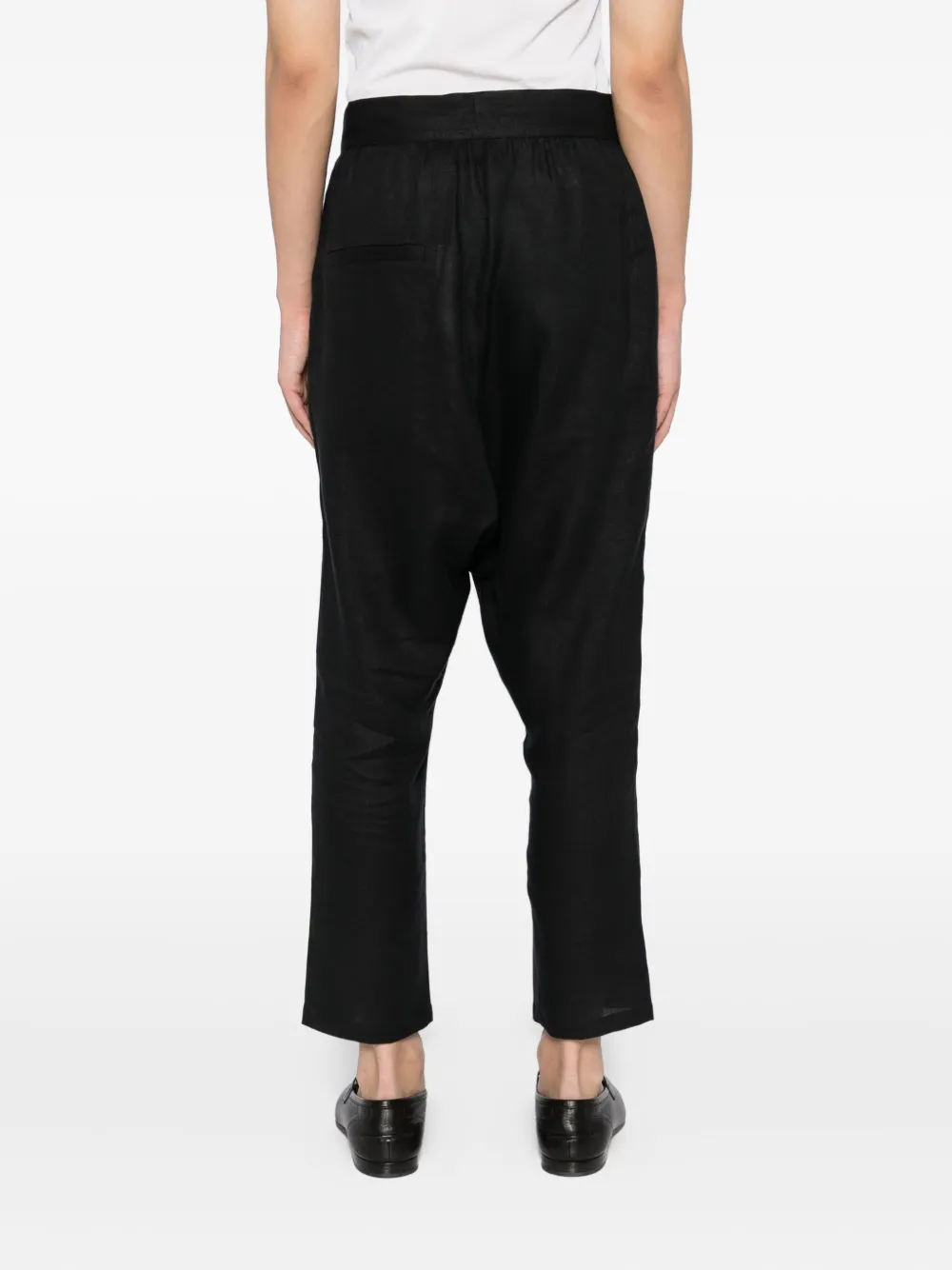 Tessitura Body Couture Drop-crotch Linen Trousers In Black
