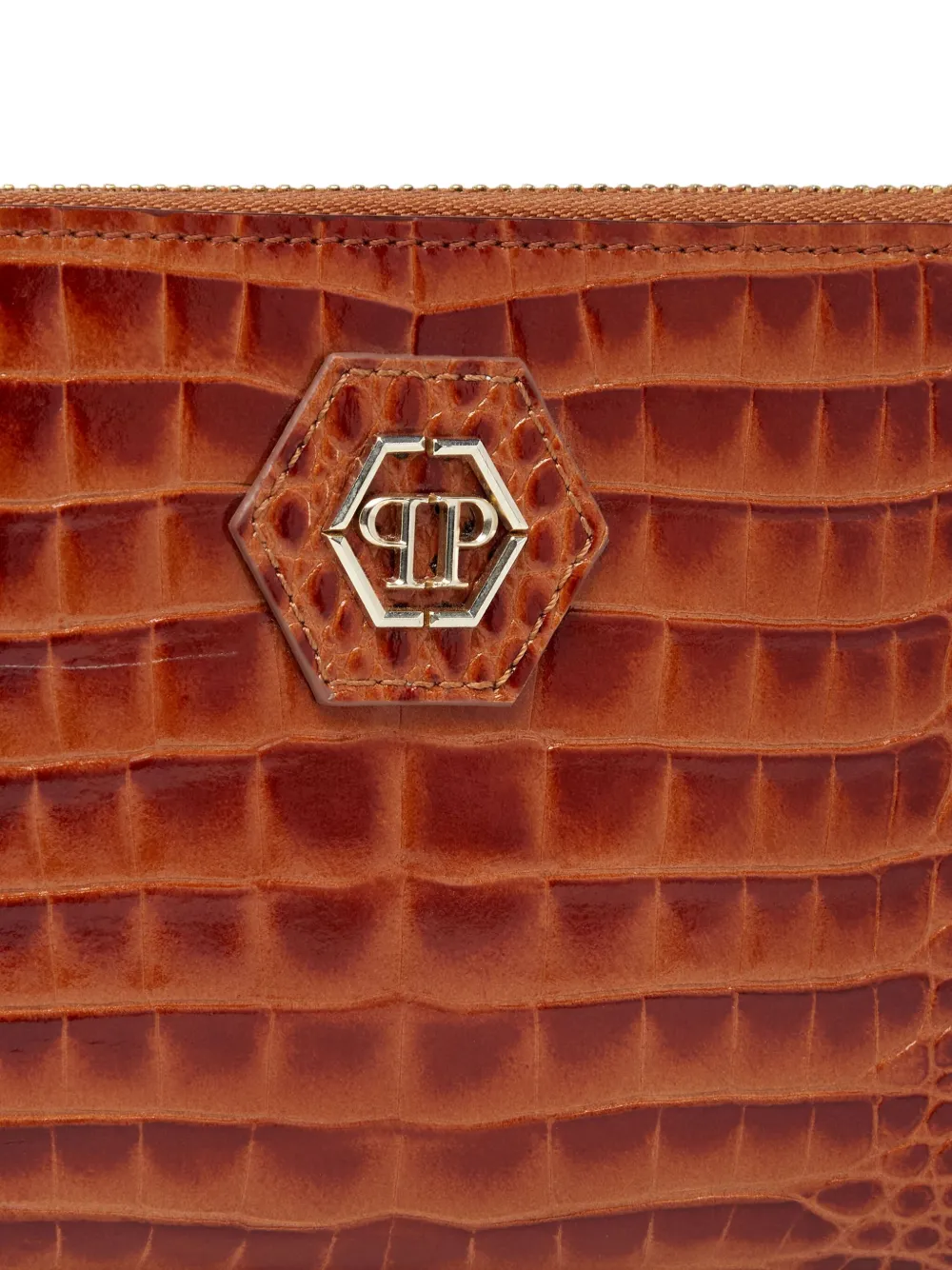Philipp Plein Portemonnee met krokodillen-reliëf Bruin