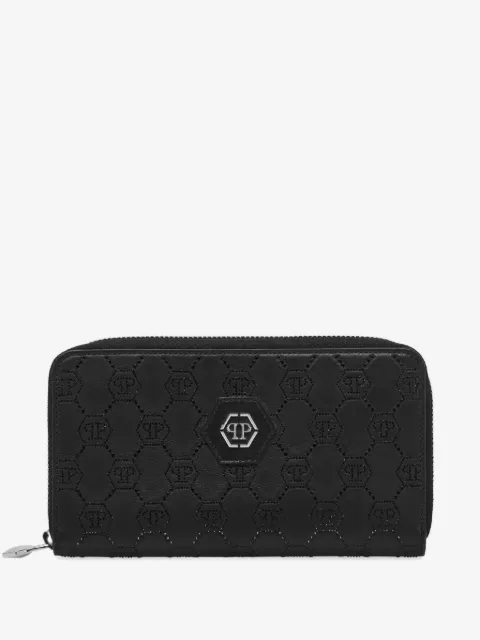 Philipp Plein rounded zip wallet monogram strass