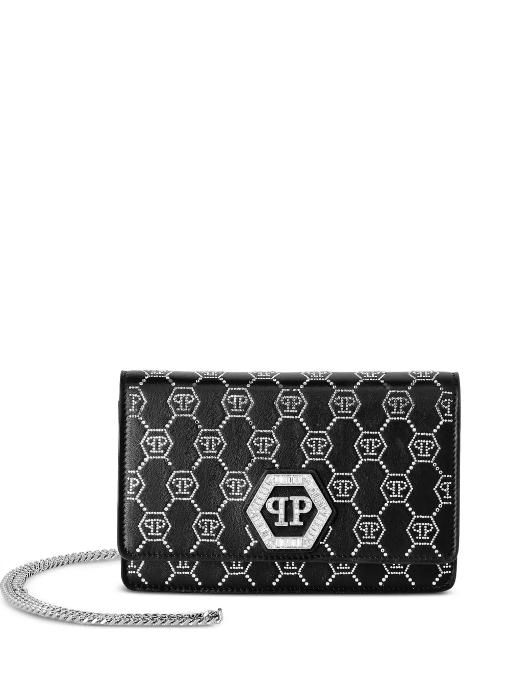Philipp Plein Borsa a spalla con monogramma e catena - Nero