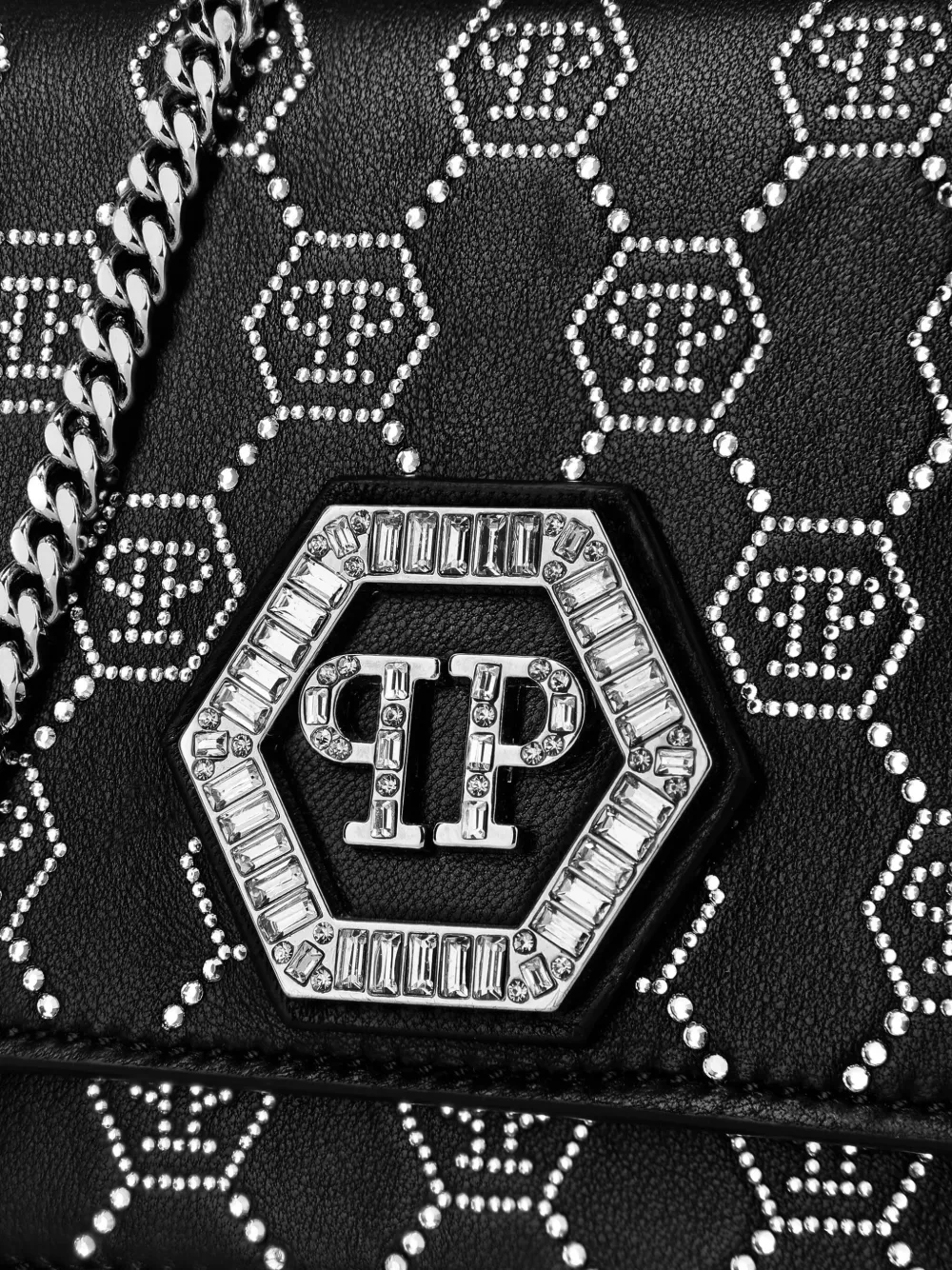 Philipp Plein Schoudertas met monogram en kettingband Zwart
