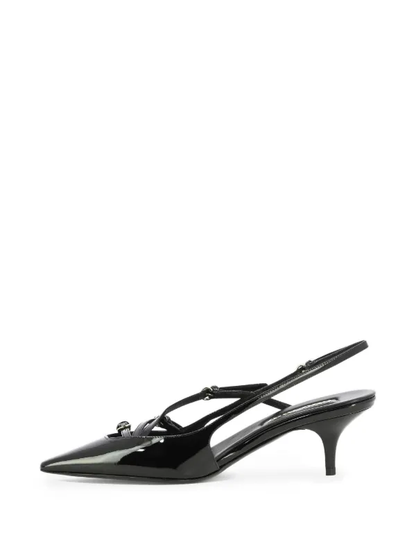 関税込！【MIU MIU】BLACK LEATHER PUMPS Miu Miu Black Patent Leather Curved Heel Open Toe Vernice