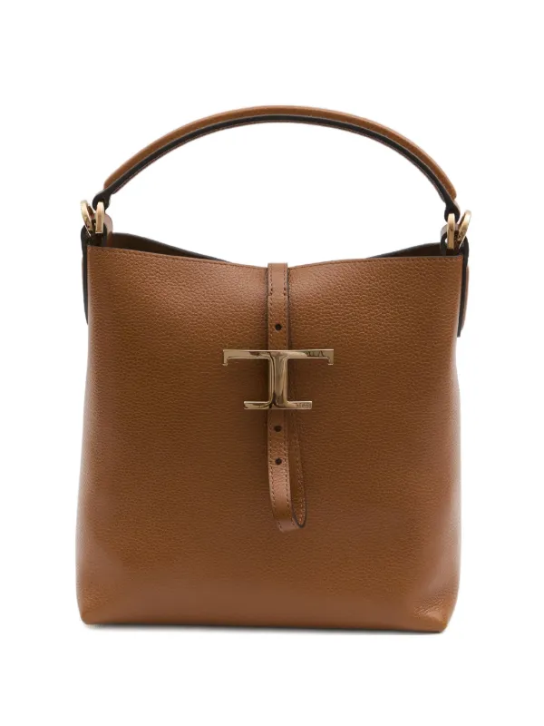 Tod's Mini T Timeless Bucket Bag in Leather in Brown