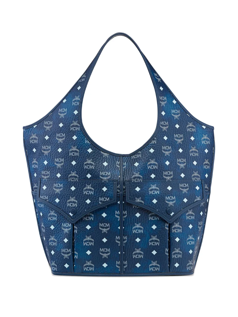 Mcm Large Leni Signature Visetos Canvas Tote Bag In Blue