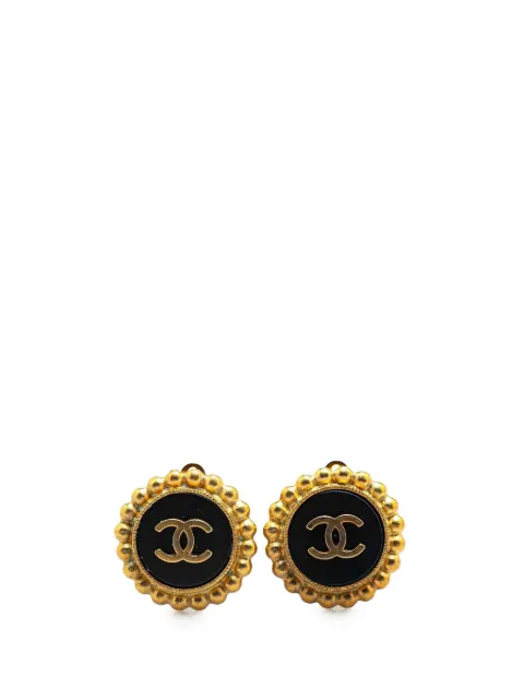 CHANEL Pre-Owned 1995 Gold Plated and Resin CC Clip on Earrings costume earrings