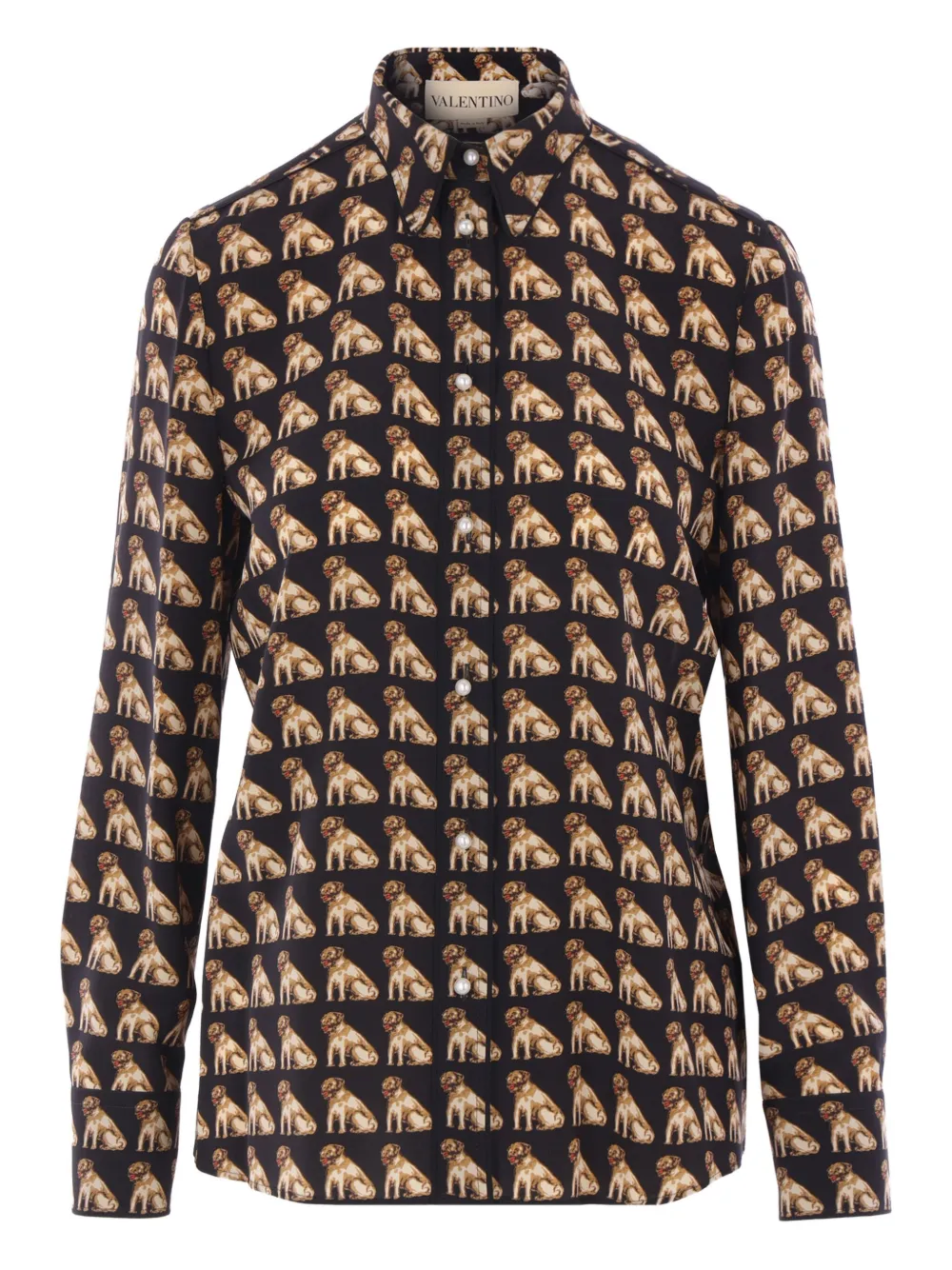 Valentino Garavani dog-print pearl-button silk shirt | Black | Image 1