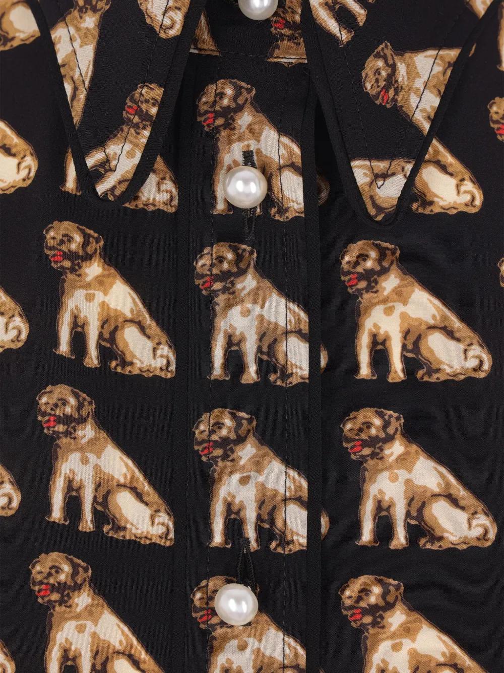 Valentino Garavani Zijden blouse met hondenprint en parelknoop Zwart