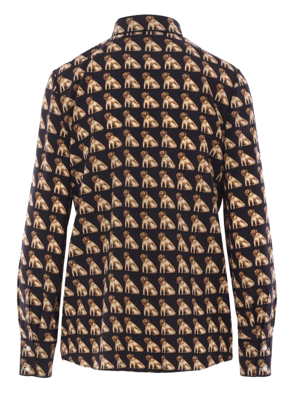 Valentino Garavani Zijden blouse met hondenprint en parelknoop - Zwart