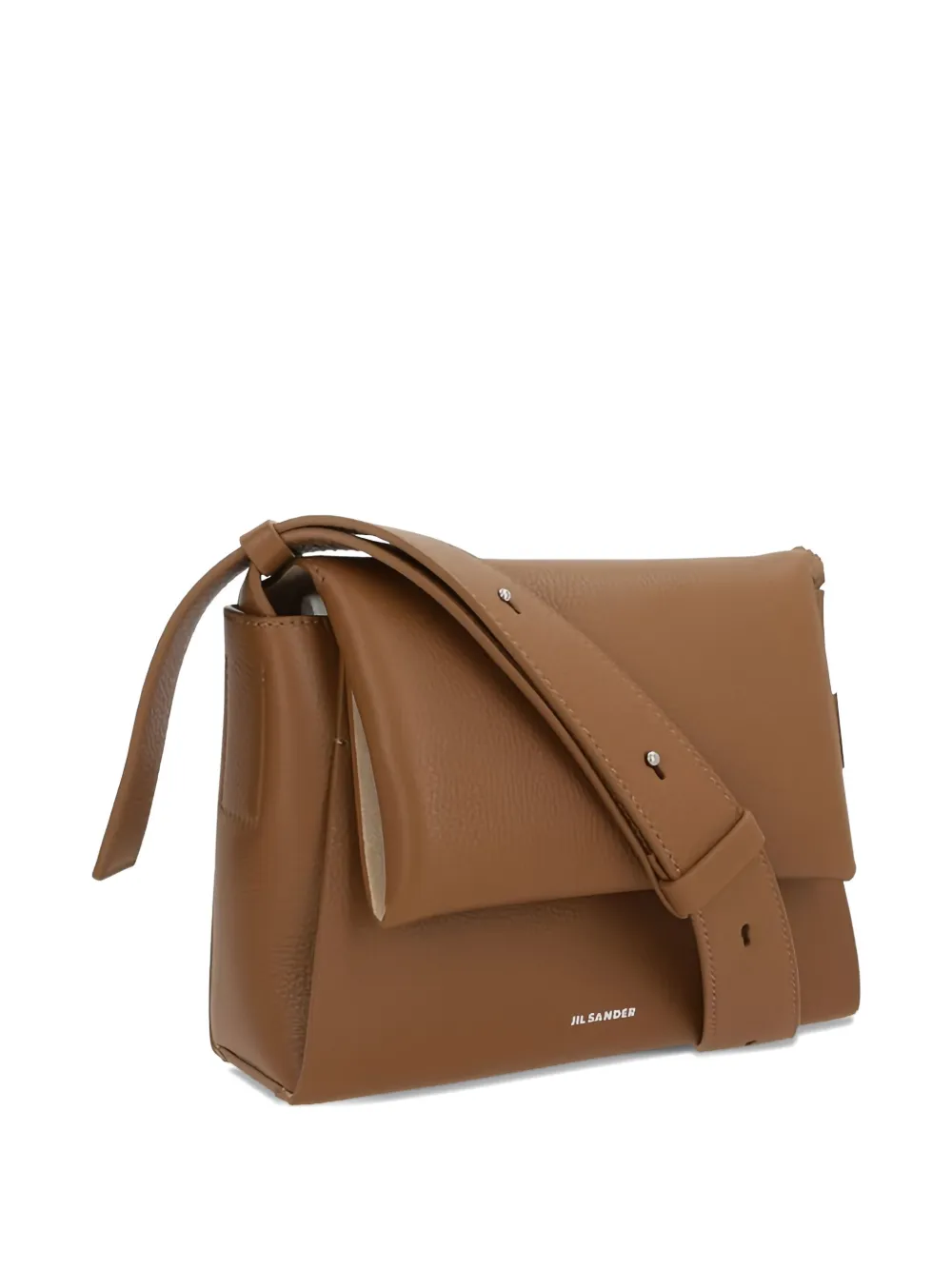 Jil Sander Leren schoudertas met logo Bruin