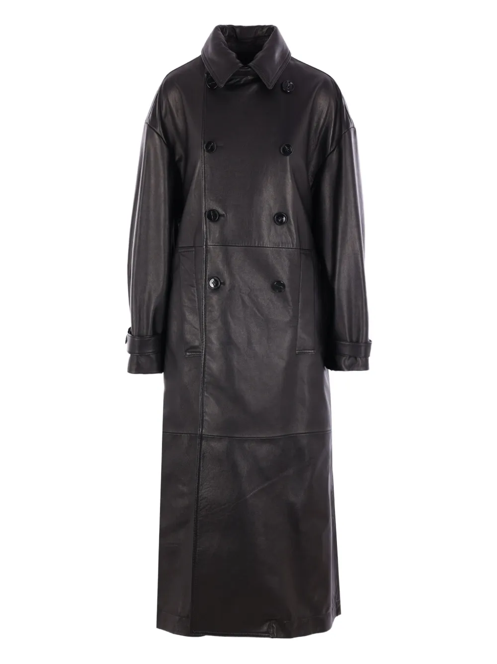 Ann Demeulemeester Double-breasted Leather Coat In Black