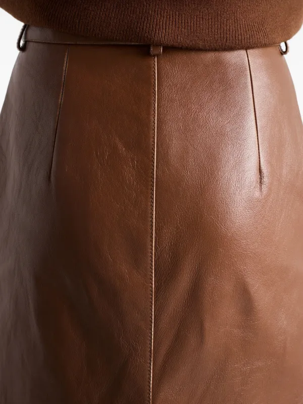 PRADA タイトレザースカート アーカイブ ラムレザー ブラウン 38 Prada レザー ペンシルスカート | ブラウン | FARFETCH JP