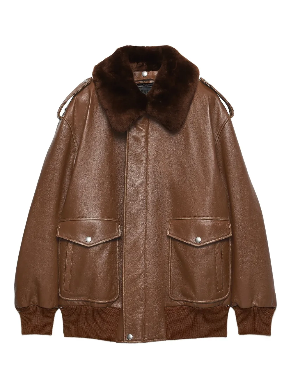 Prada Leren jack met lammy kraag Bruin