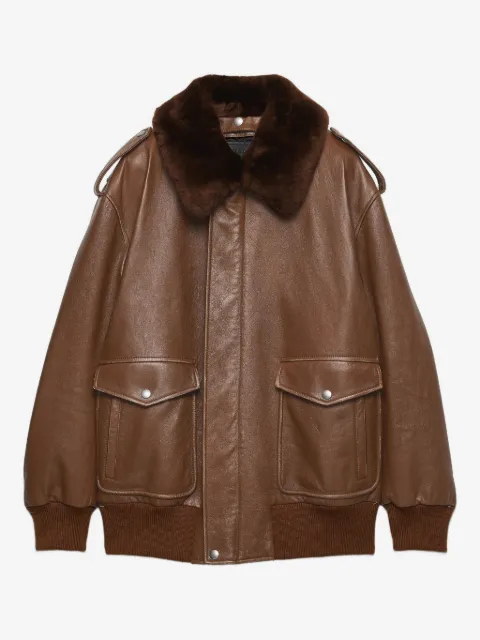 Prada chamarra de piel con cuello de lana