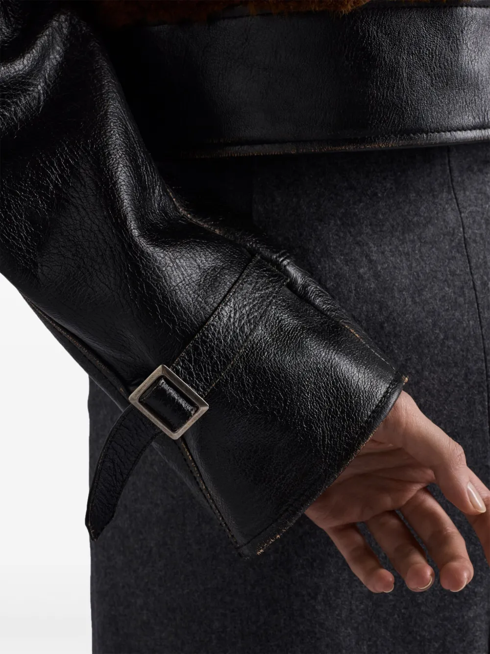 Prada Womens Black Panelled Leather And Shearling Jacket In Black
