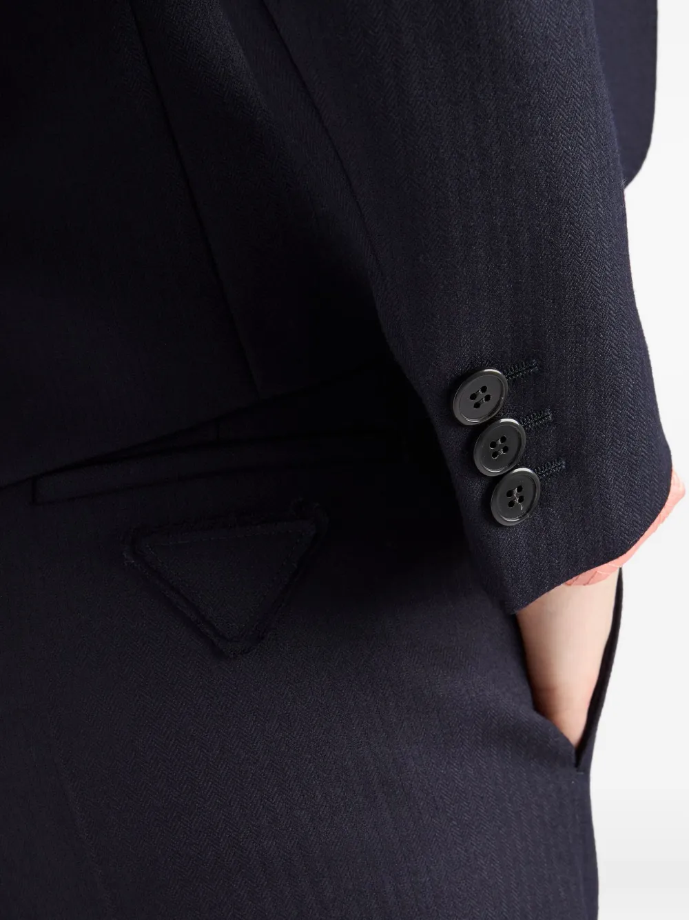 Prada Broek met visgraat patroon en logo Blauw