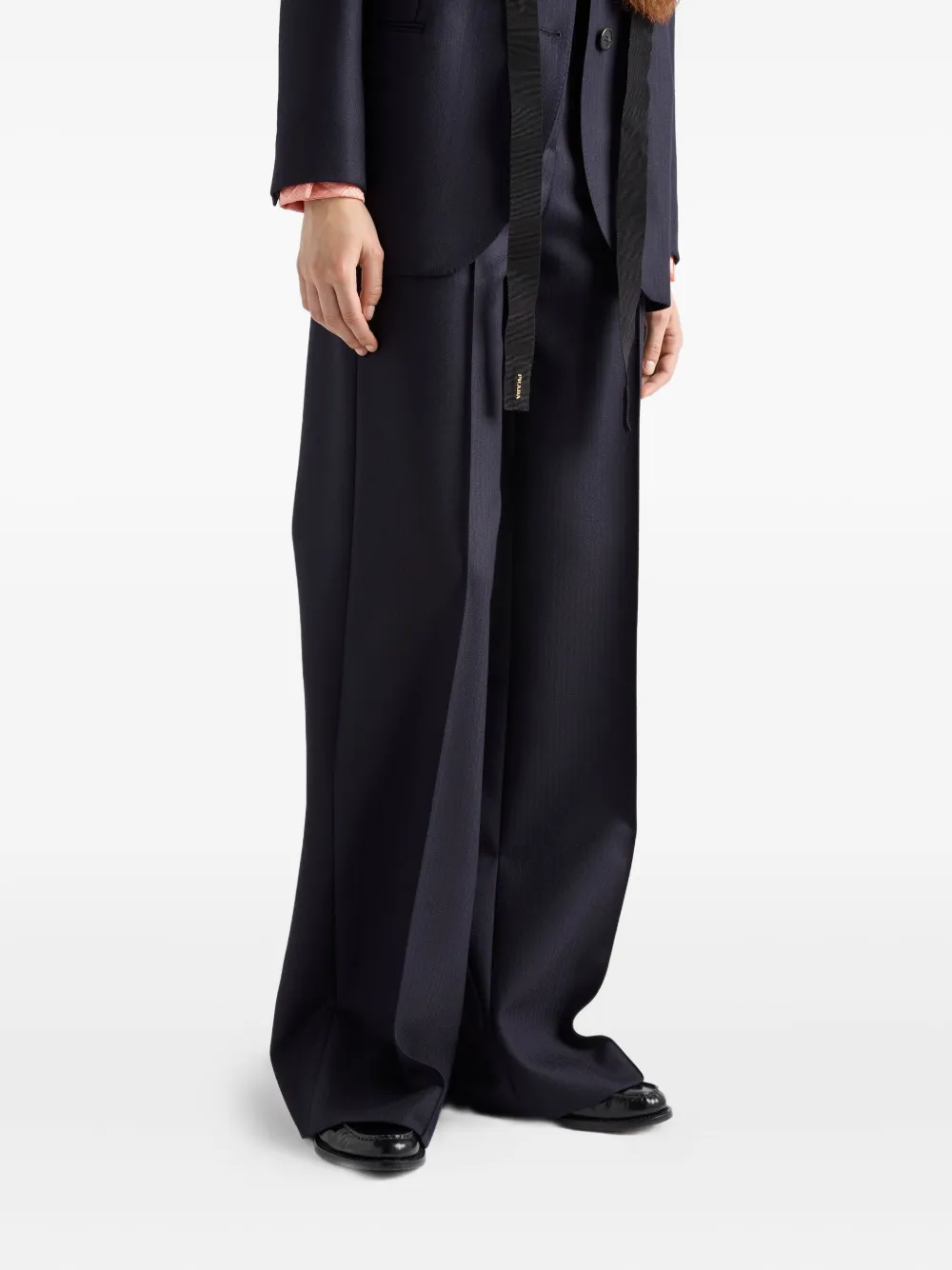 Prada Broek met visgraat patroon en logo Blauw