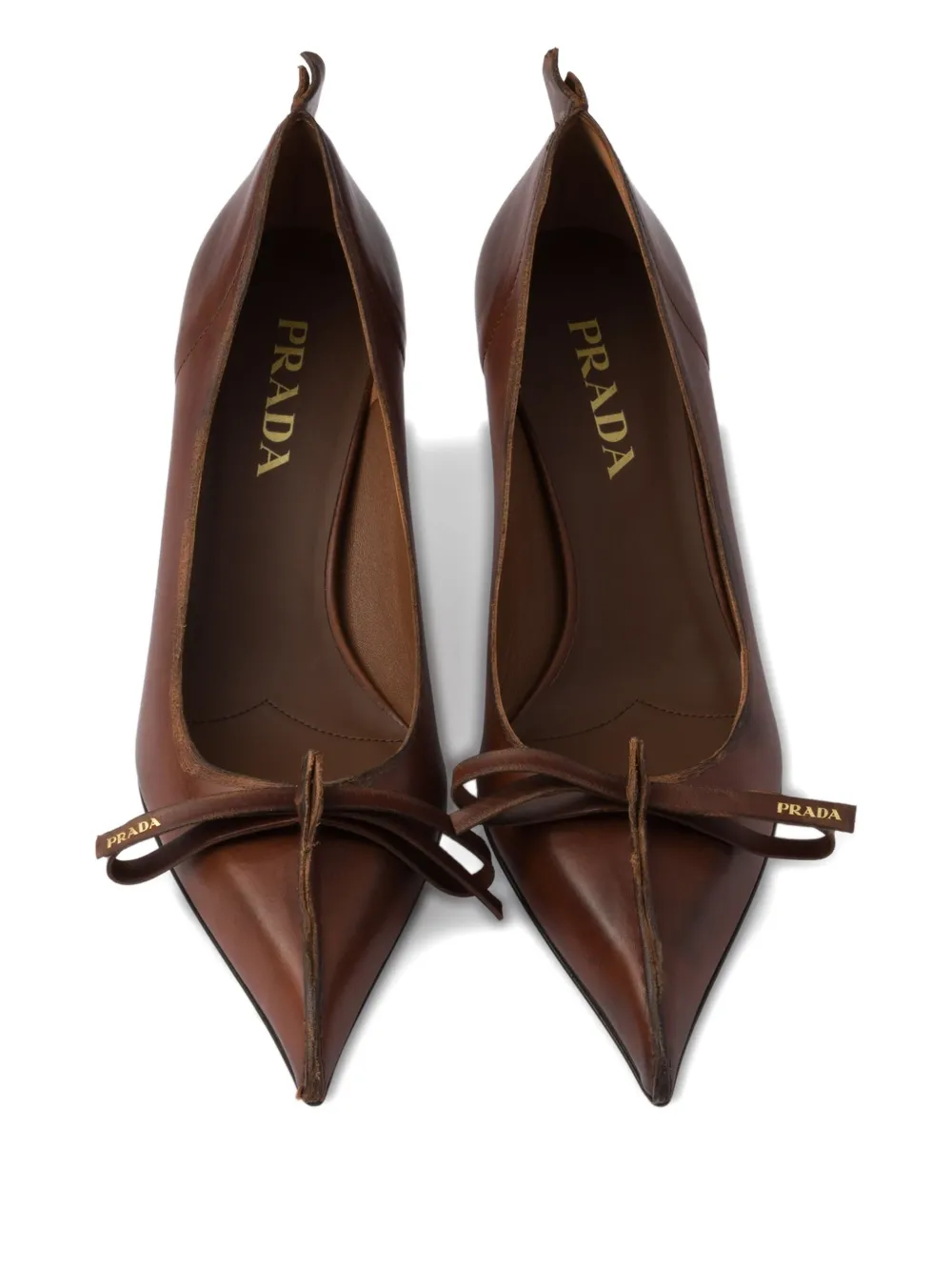 Prada 55 mm Antiqued leather pointed-toe pumps Brown