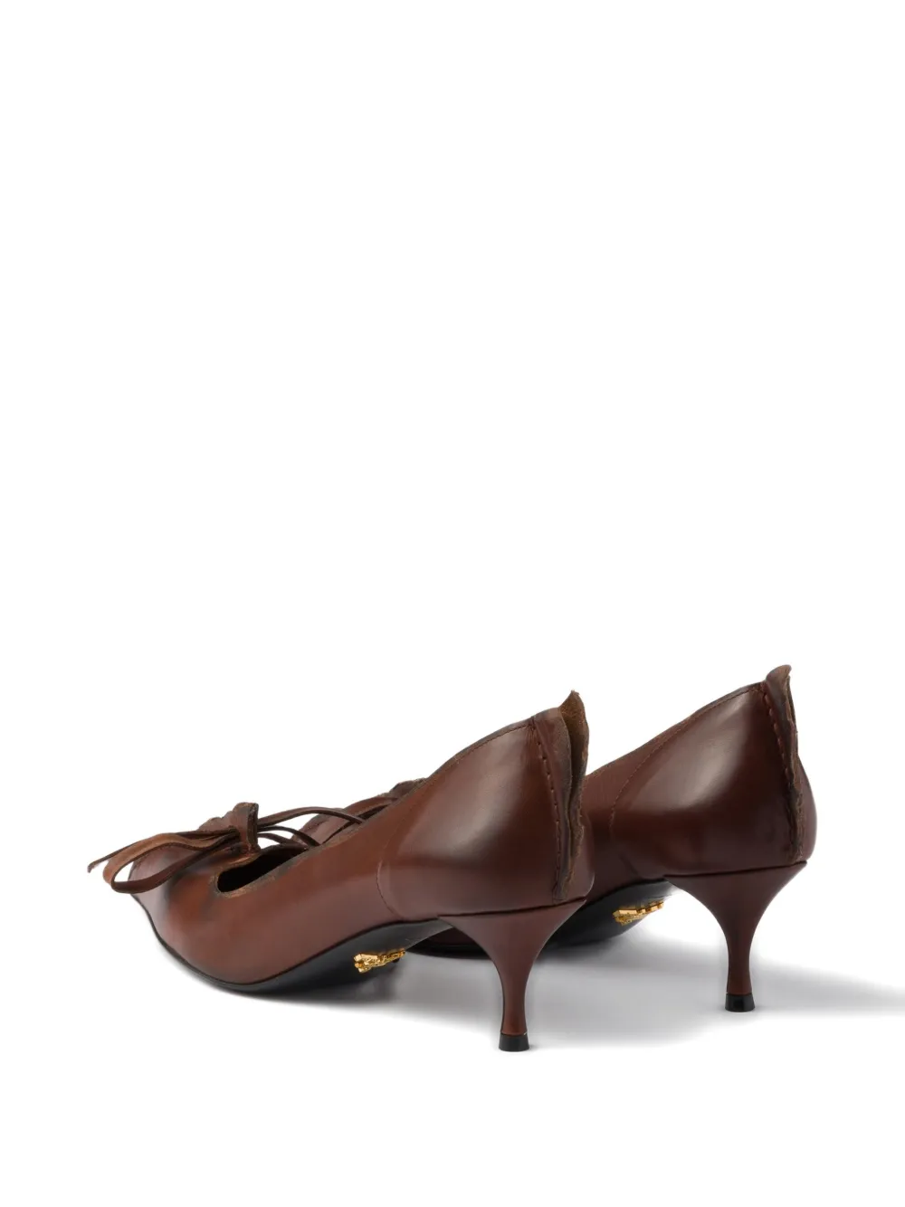Prada 55 mm Antiqued leather pointed-toe pumps Brown
