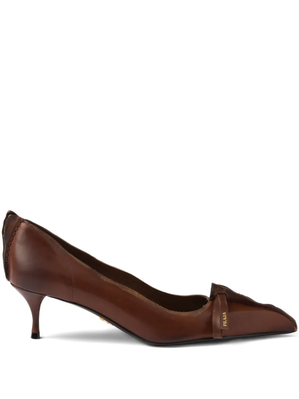 Prada 55 mm Antiqued leather pointed-toe pumps Brown