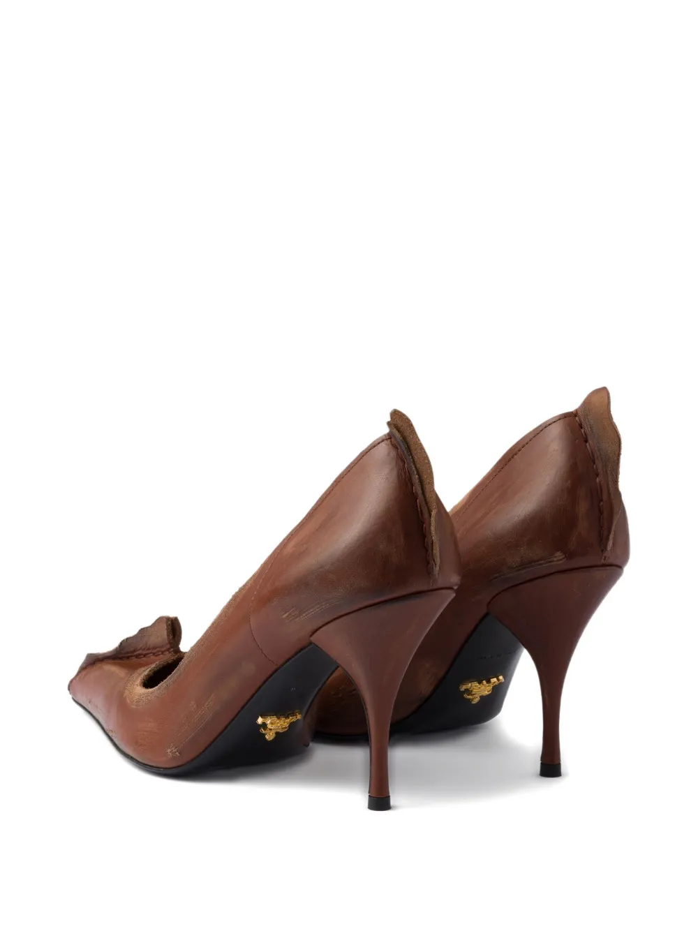 Prada 85mm Antiqued leather pumps Brown