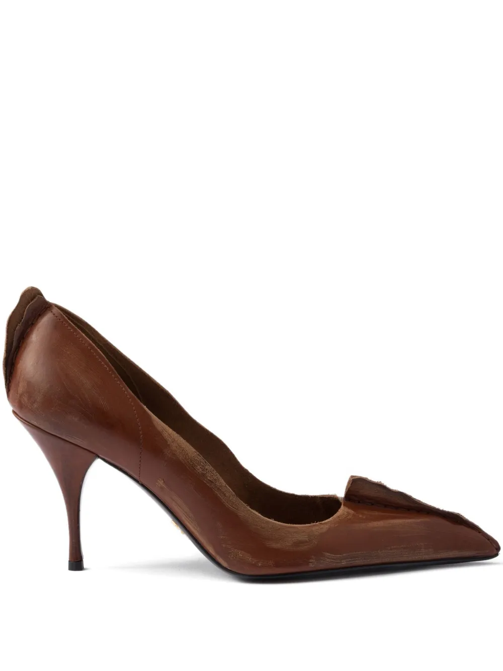 Prada 85mm Antiqued Leather Pumps In Brown