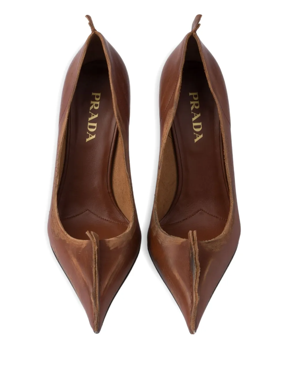 Prada 85mm Antiqued leather pumps Brown