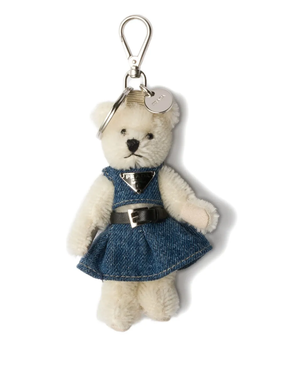 Prada Portachiavi Teddy Bear con placca logo - Bianco