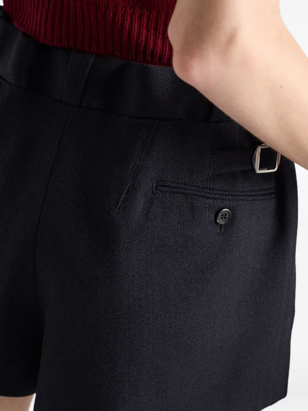 Prada Pleated Buttoned Shorts In Blue