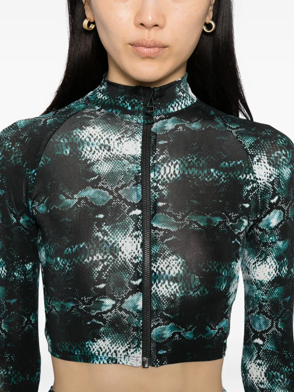 Tessitura Body Couture Snakeskin-print Top In Green