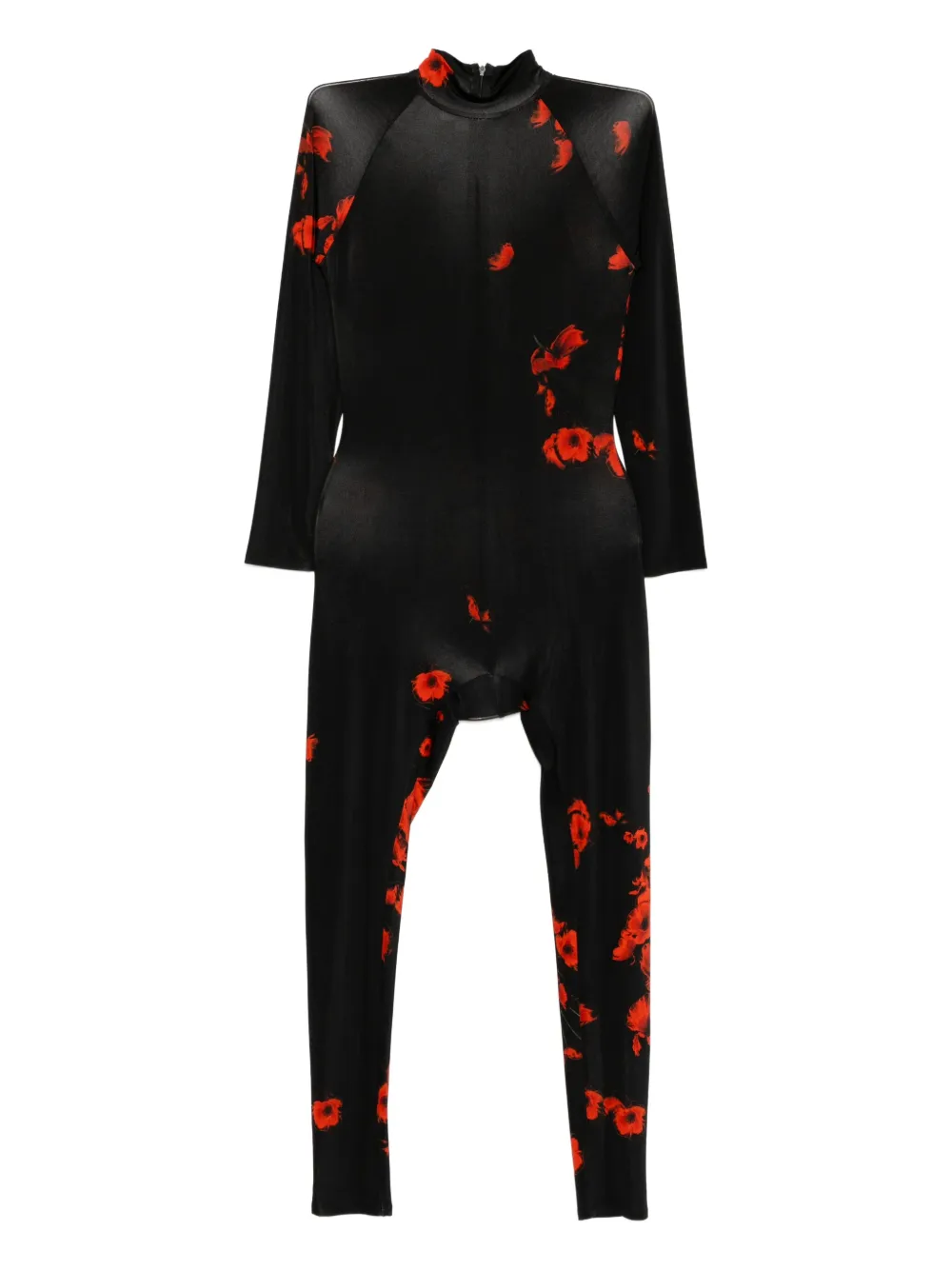 Tessitura Body Couture Floral-print Jumpsuit In Black