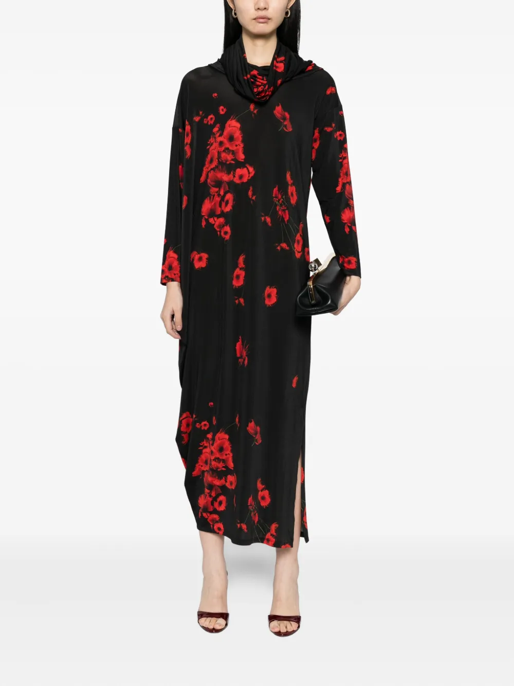 Tessitura Body Couture Jurk met klaprozenprint - Zwart
