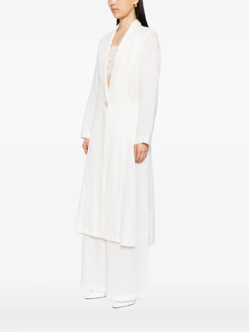 Tessitura Body Couture Linen Coat In White