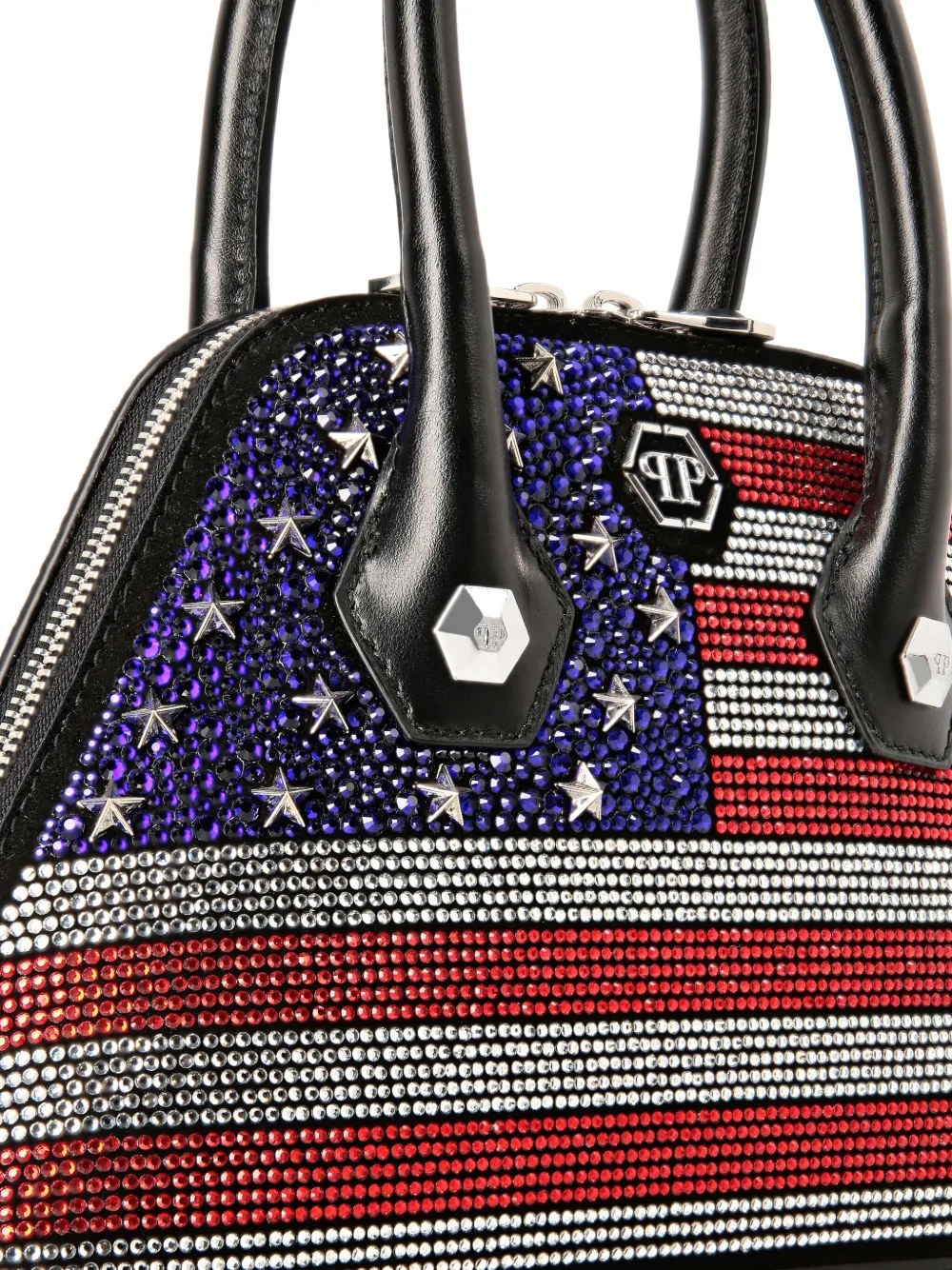 Philipp Plein Majestic suède tas met stras VS-vlag en handvat Veelkleurig