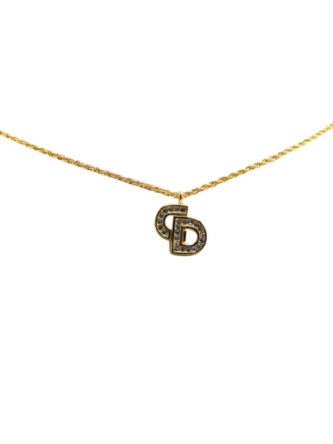 Christian Dior Pre-Owned 20th Century Gold Plated Logo Rhinestone Pendant Necklace costume necklace