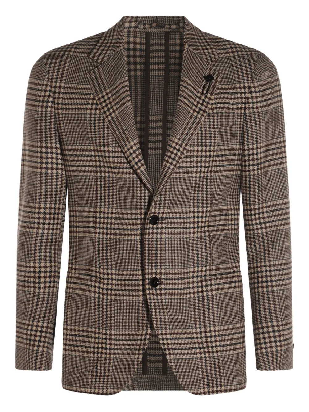 Lardini checked flower-brooch blazer | Brown | Image 1