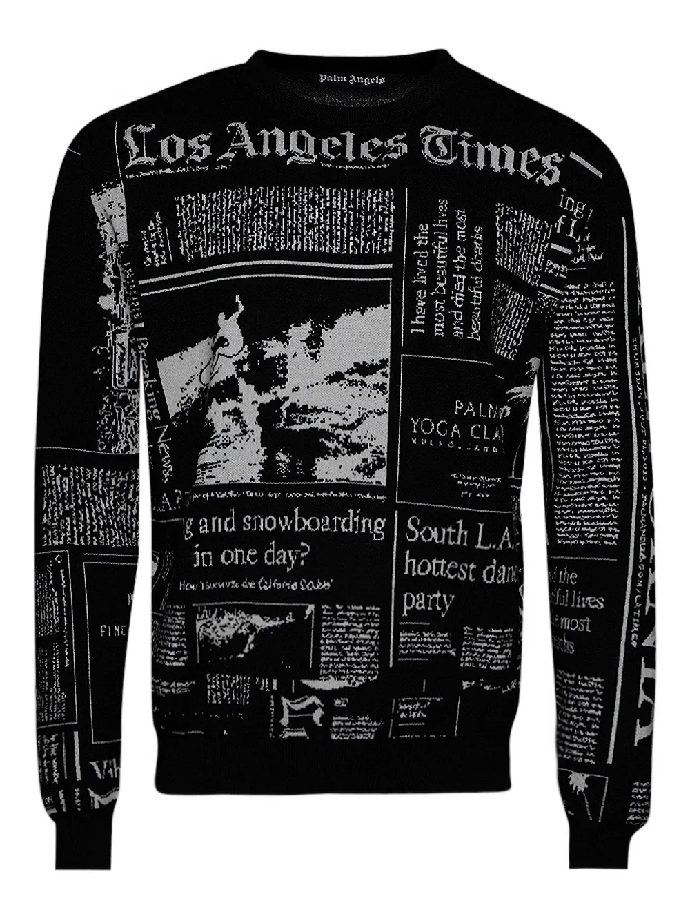 Palm Angels newspaper-print crew neck sweater - ブラック Palm Angels newspaper-print crew neck sweater - ブラック