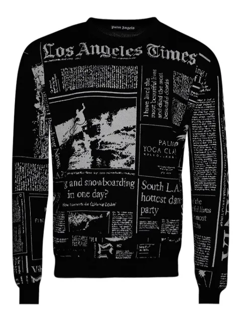 Palm Angels newspaper-print crew neck sweater