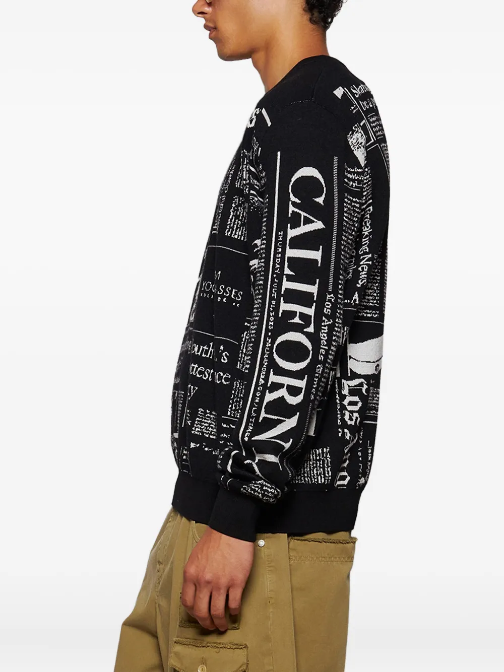 Palm Angels newspaper-print crew neck sweater Zwart