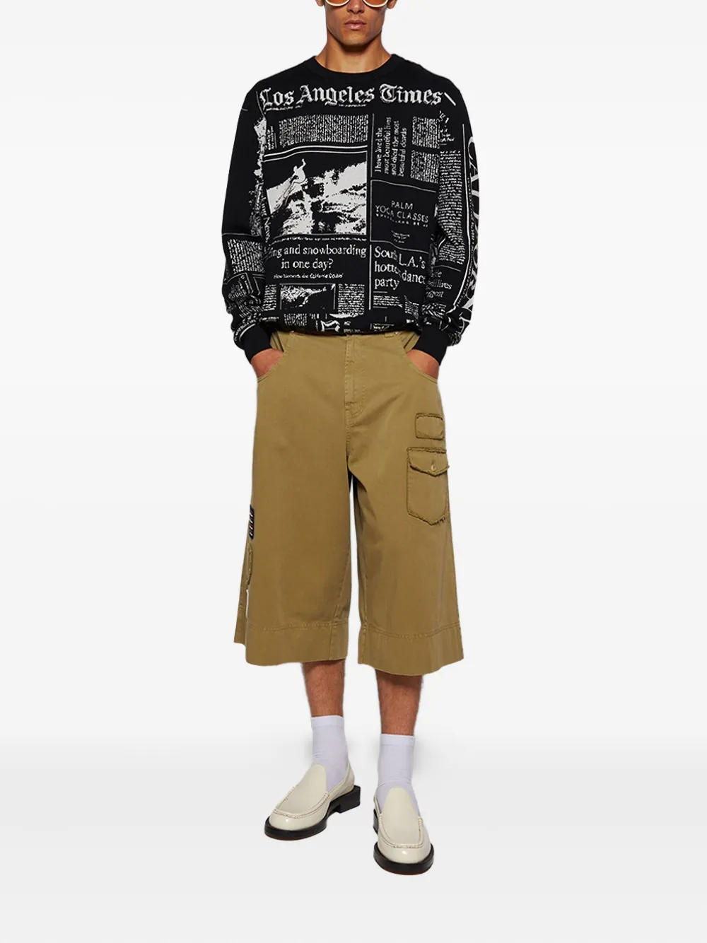 Palm Angels newspaper-print crew neck sweater - Zwart