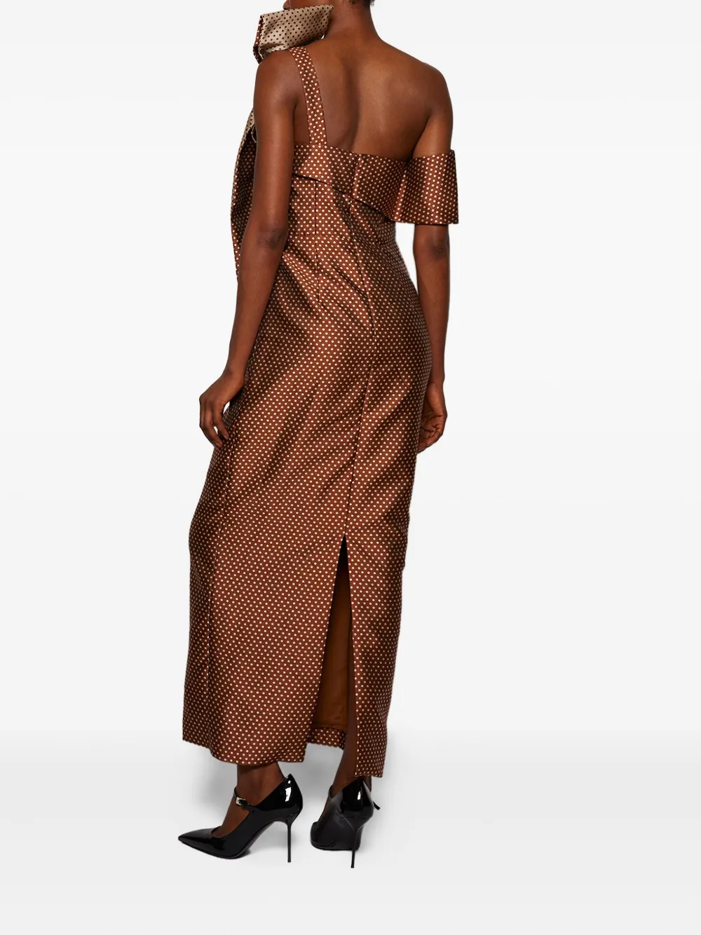 Rosie Assoulin Asymmetrische jurk met stippen Bruin