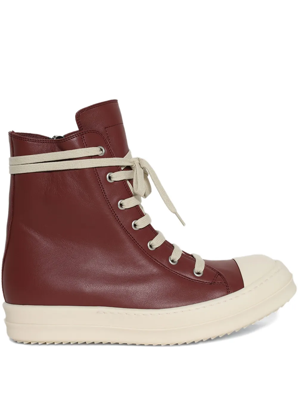 Rick Owens lace-up high-top leather sneakers Red