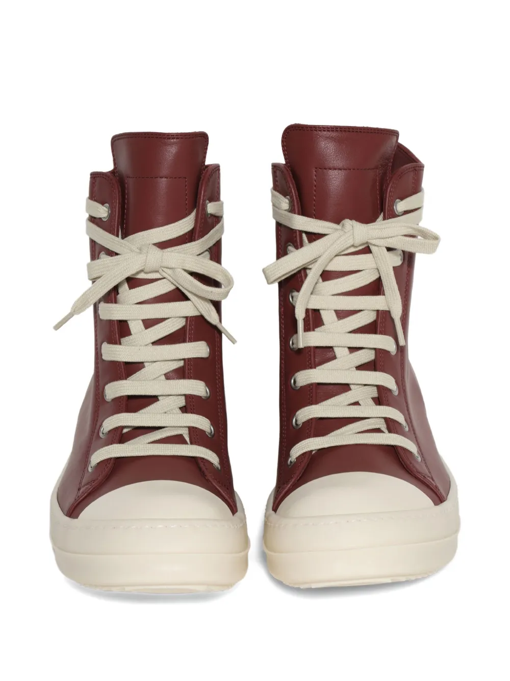 Rick Owens lace-up high-top leather sneakers Red