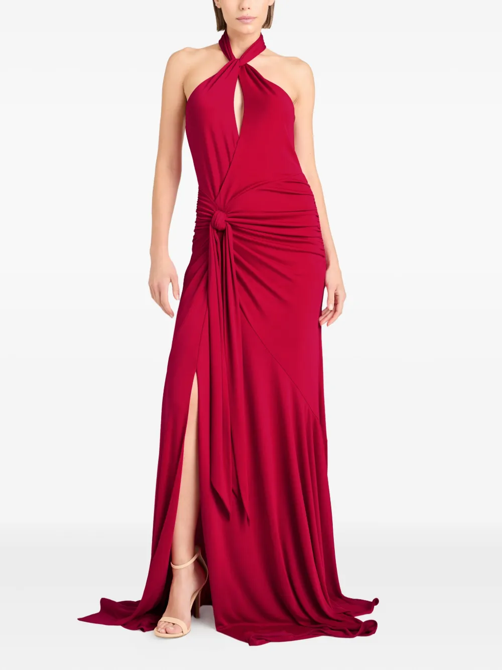 Cinq A Sept halterneck knotted-front gown - Rood