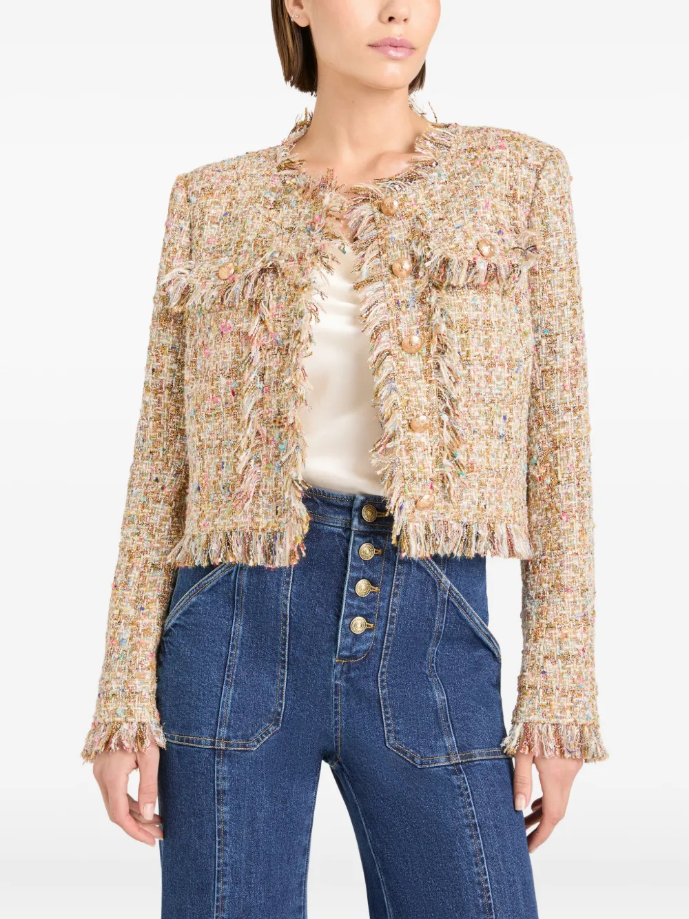Cinq A Sept Adeline boucle fringe jacket Beige